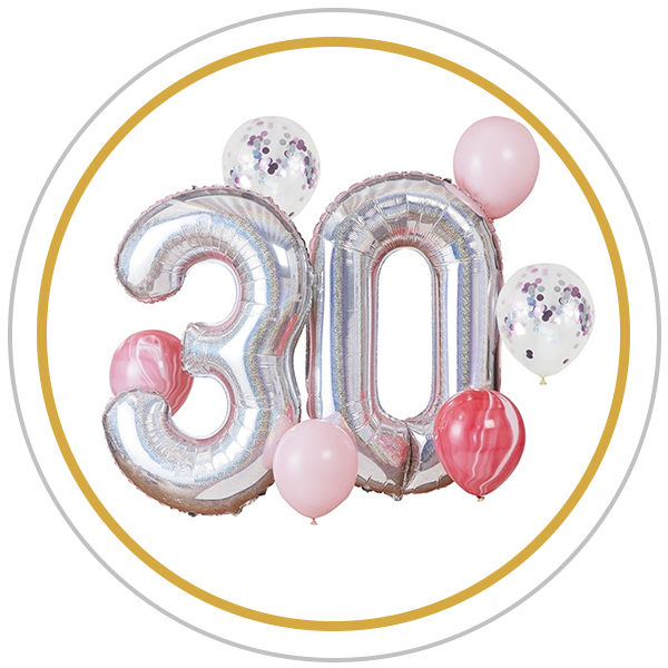 Nombre de ballon d'aluminium 30 ans d'or ballon d'aluminium de 70cm  d'anniversaire