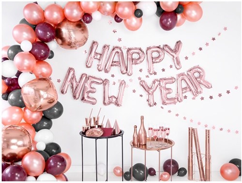 FELICI BALLONI NEW YEAR Lettere in oro rosa