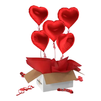 SURPRISE BOX 5 HEART BALLOONS