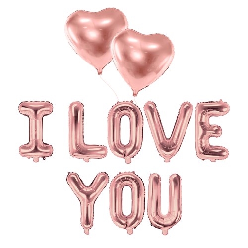 I LOVE YOU BALLOONS PACK + 2 HEART BALLOONS ROSE GOLD