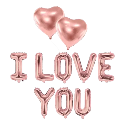 I LOVE YOU BALLOONS PACK + 2 HEART BALLOONS ROSE GOLD