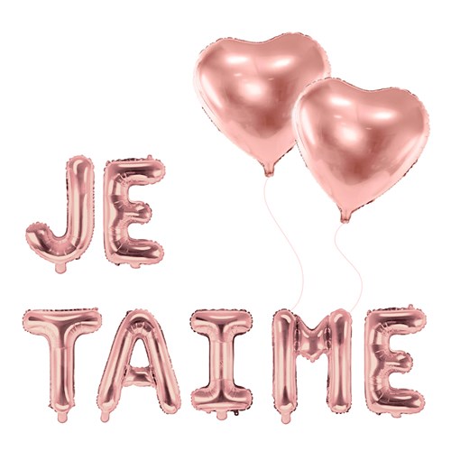 PACK BALLONS JE TAIME + 2 BALLONS COEURS OR ROSE