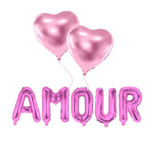 PACK BALLONS AMOUR + 2 BALLONS COEURS ROSE