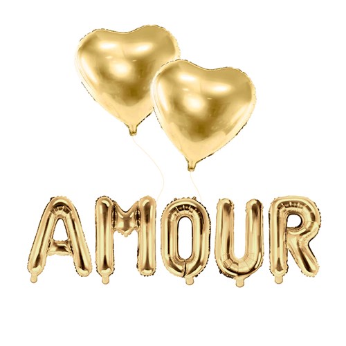 PACK BALLONS AMOUR + 2 BALLONS COEURS OR 