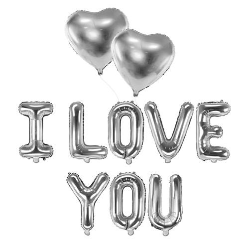 I LOVE YOU BALLOONS PACK + 2 SILVER HEART BALLOONS