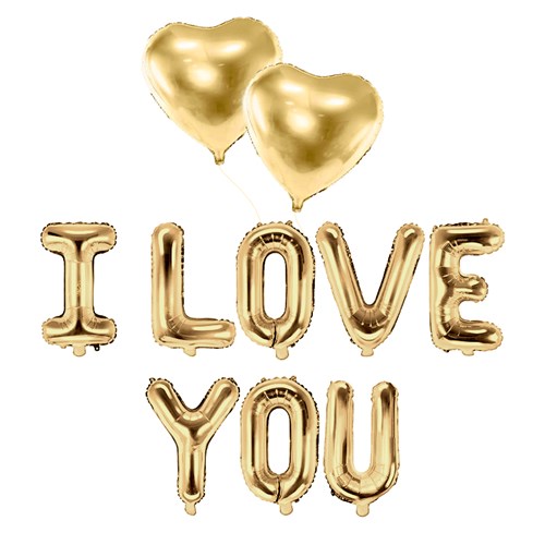 I LOVE YOU BALLOONS PACK + 2 GOLD HEART BALLOONS