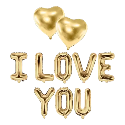 I LOVE YOU BALLOONS PACK + 2 GOLD HEART BALLOONS