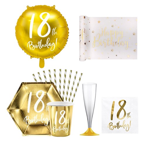 18-års fødselsdagspakke - hvid og metallic guld - 12 personer