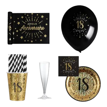 Confezione "18 anni" Nero e oro scintillante