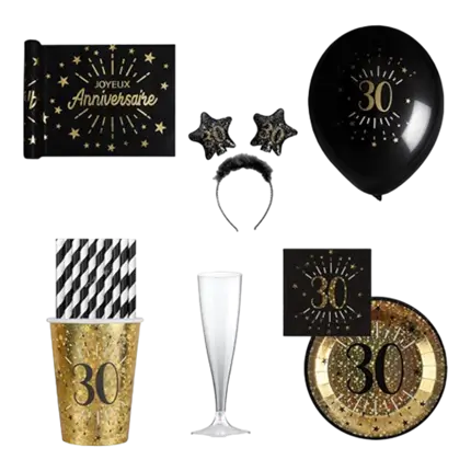 Confezione Glitter 30 anni nero e oro - 10 persone
