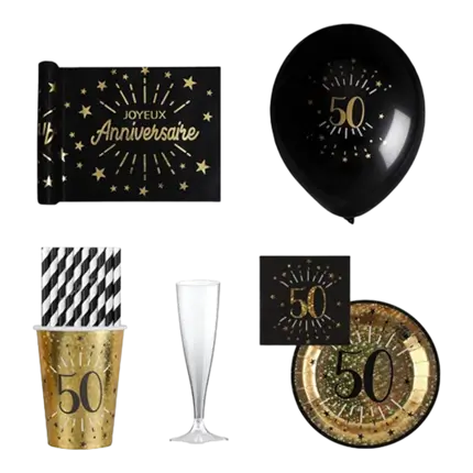 Pack 50 aniversario en negro y oro - 10 personas