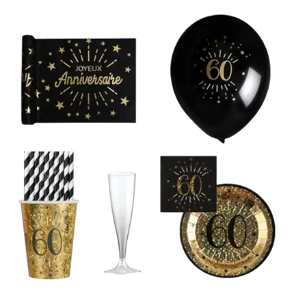 Confezione 60° anniversario in nero e oro - 10 persone