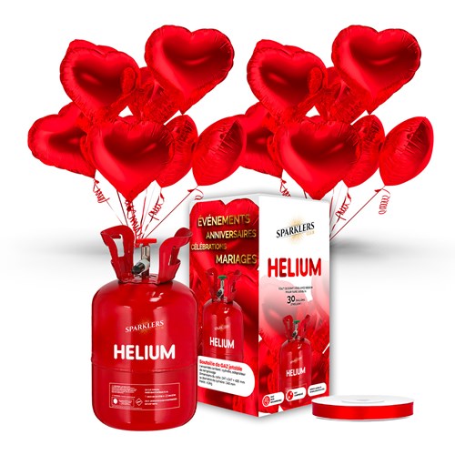 BOUQUET OF 20 RED HEART BALLOONS + HELIUM + RIBBON