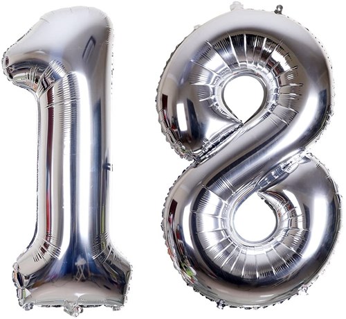 Ballon Chiffre 18 ans aluminium argent 86cm