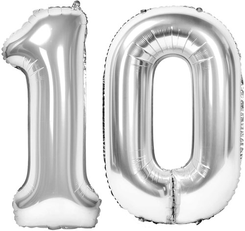 Ballon Chiffre 10 jaar aluminium zilver 86cm