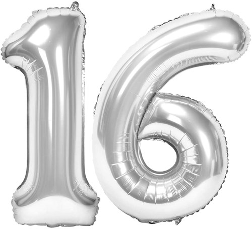 Balloon Chiffre 16 years aluminium silver 86cm