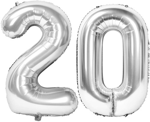 Ballon Chiffre 20 ans aluminium argent 86cm : Ballons 20 ans - Sparklers  Club
