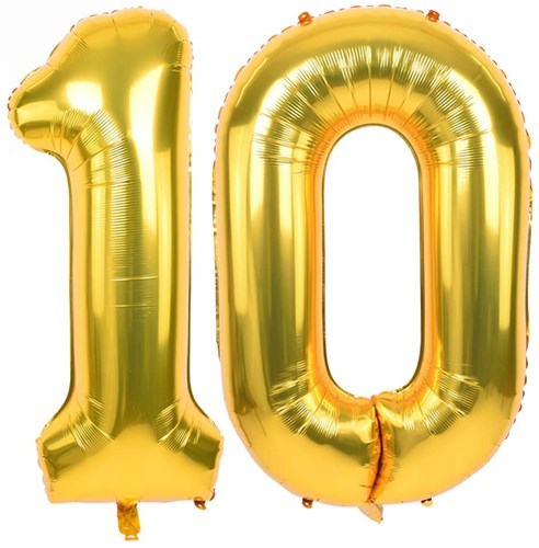 Ballon Chiffre 10 år aluminium guld 86cm