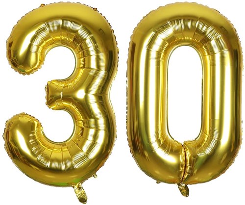 Ballon Chiffre 30 ans aluminium Or 86cm : Ballons 30 ans - Sparklers Club
