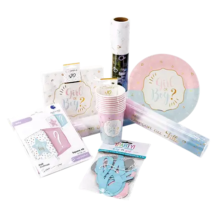 Gender Reveal Mixed Pack - Table set + 2 powder/confetti cannons