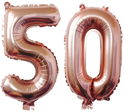 Ballon Chiffre 50 ans aluminium Or Rose 86cm