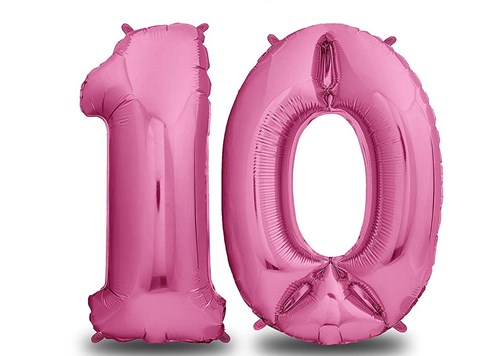 Nummer Ballon 10 Jahre Aluminium Rosa 102cm