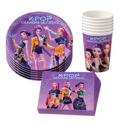 Kit Stoviglie Usa e Getta K-POP Demon Hunters – 8 Piatti, 8 Bicchieri e 20 Tovaglioli