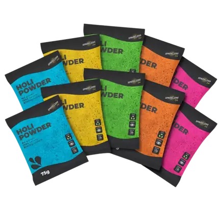 20 sachets of HOLI powder, 75g – Multicoloured Mix (€0.75 excl. VAT per sachet)