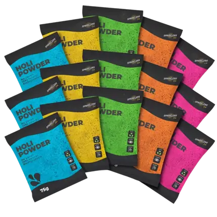 50 sachets of HOLI powder, 75g – Multicoloured Mix (€0.71 excl. VAT per sachet)