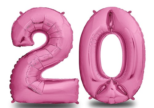 Palloncino Figura 20 anni Alluminio rosa 102cm