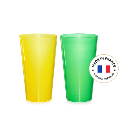 Set of 2 Reusable Ecocup Cups – Green & Yellow, 25 cl capacity (33 cl to the brim)