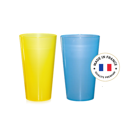 Set of 2 Reusable Ecocup Cups – Blue & Yellow, 25 cl (33 cl to the brim)