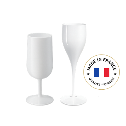 Pack de cristalería reutilizable blanca – Copa de champán de 12 cl y copa de vino Eco Cup de 12 cl