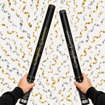 Pack of 2 Gold and Silver Streamer Confetti Cannons, 80 cm