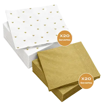 Confezione da 2 set da 20 tovaglioli di carta – Bianchi con cuori dorati e dorati
