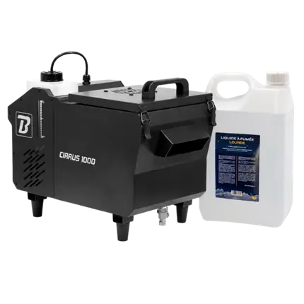 Dichtnebelmaschine CIRRUS 1000 + SPARKLERS CLUB® – Dichtnebel-Flüssigkeit 5 l