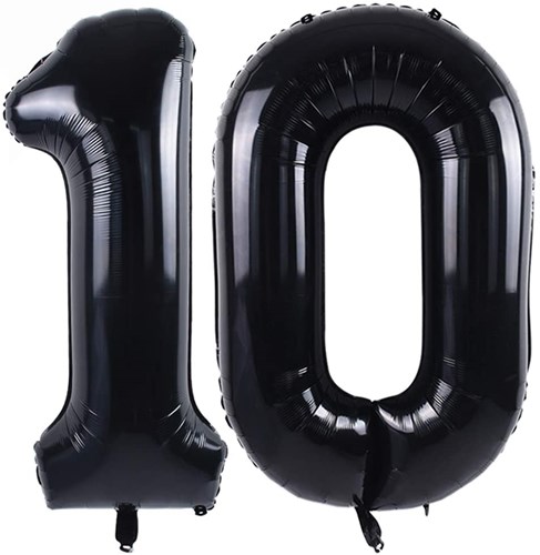 Ballon Chiffre 10 ans aluminium Noir 102cm