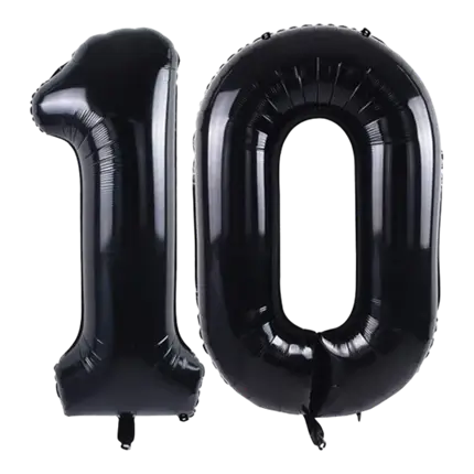 Zahlen-Ballon 10 Jahre Aluminium Schwarz 102cm