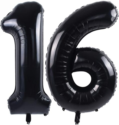 Ballon Chiffre 16 ans aluminium Noir 102cm : Ballons Chiffre Noirs