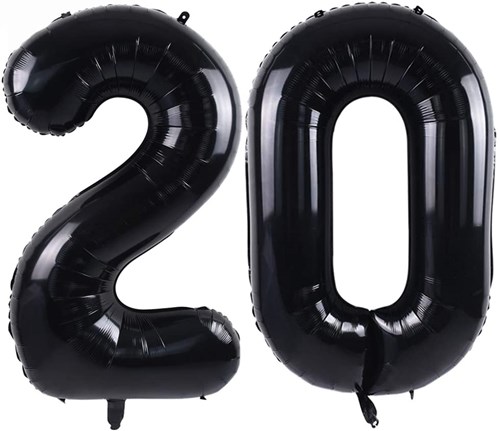 Ballon Chiffre 20 ans aluminium Noir 102cm : Ballons 20 ans - Sparklers Club