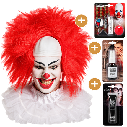 Horror Clown Pack (4 Items) – Wig, Make-up, Fake Blood and Black Halloween Make-up