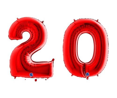 Ballon Chiffre 20 år aluminium Rød 102cm
