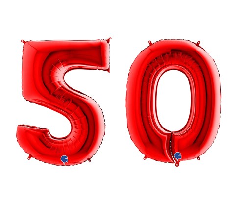Ballon 50 år aluminium rød 102cm