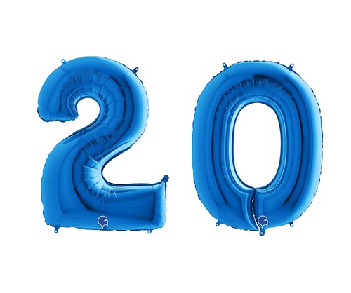 Ballon Chiffre 20 jaar aluminium Blauw 102cm