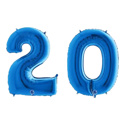 Ballon Chiffre 20 jaar aluminium Blauw 102cm