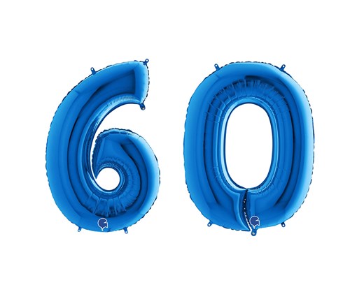 Décoration de salle avec ballon anniversaire chiffre 60 bleu