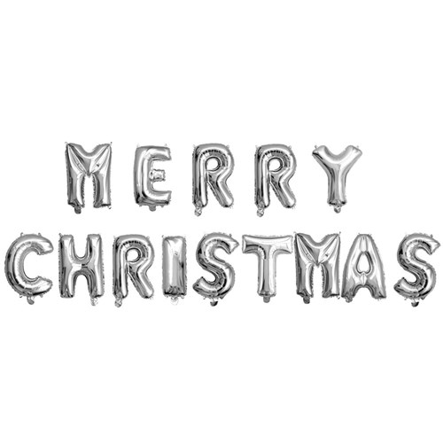 MERRY CHRISTMAS Balloons Letters Silver
