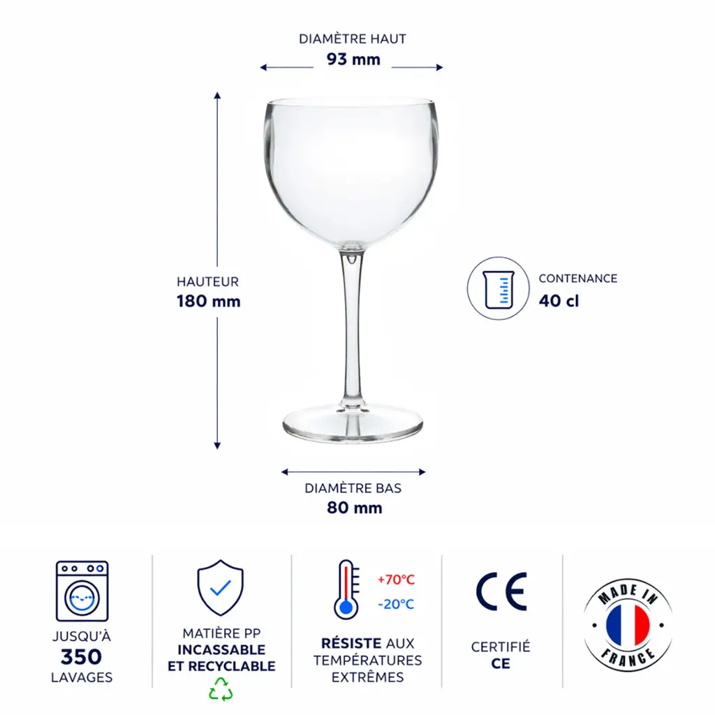 verre piscine incassable transparent 40 cl