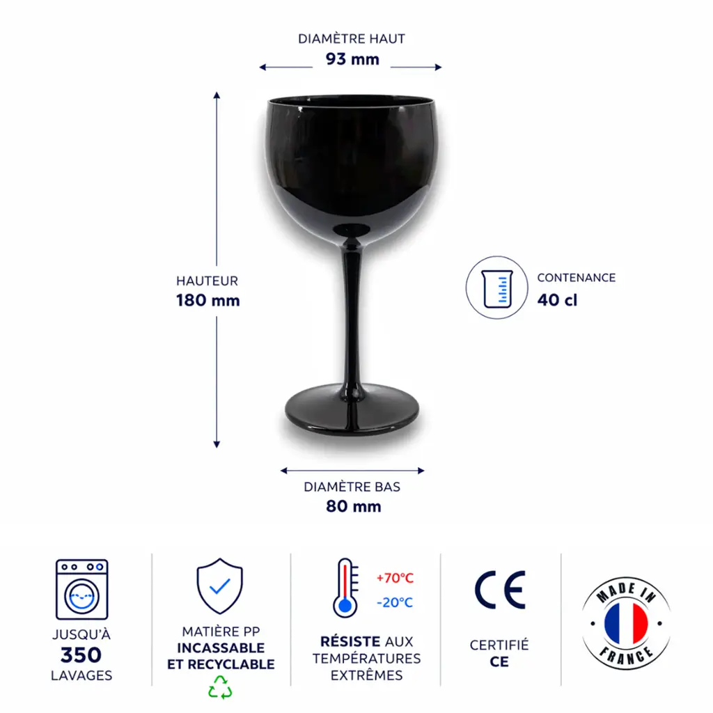 verre piscine incassable noir 40cl