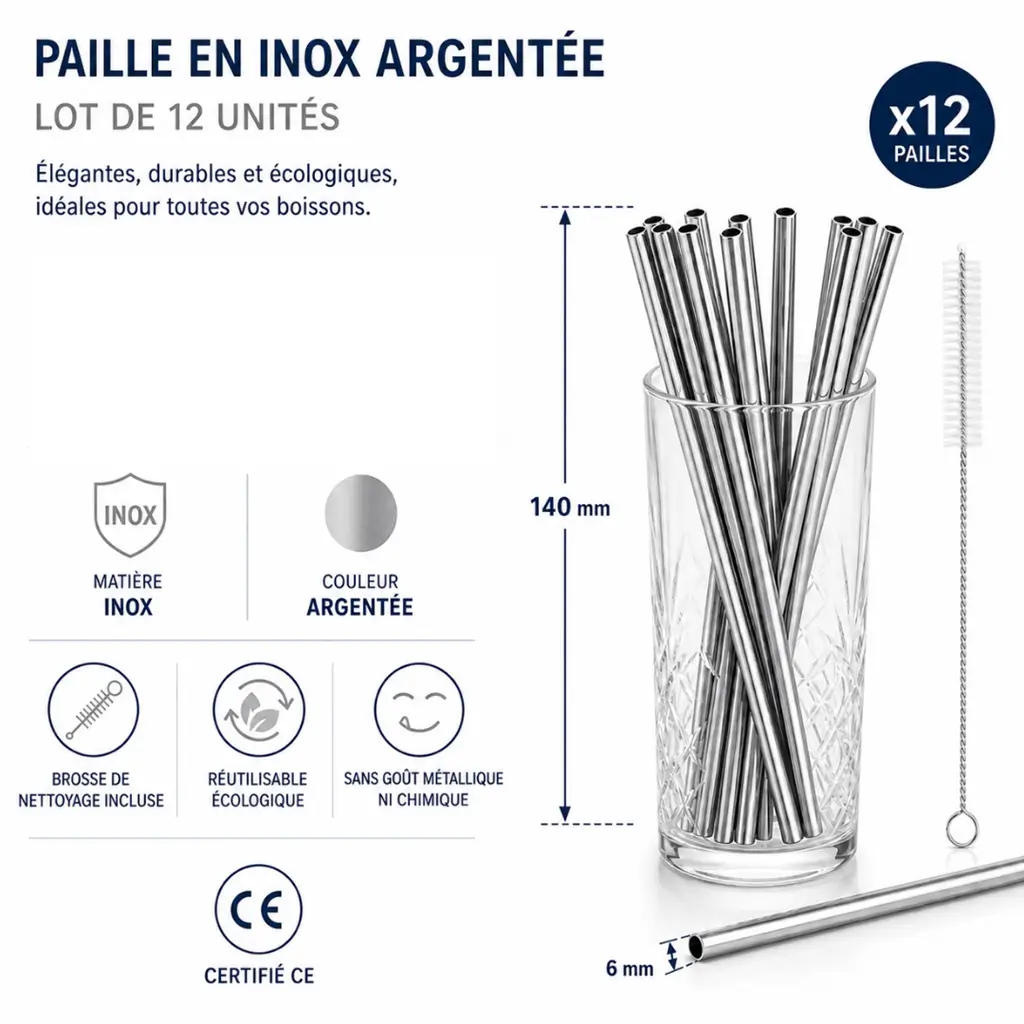 pailles en inox argenté